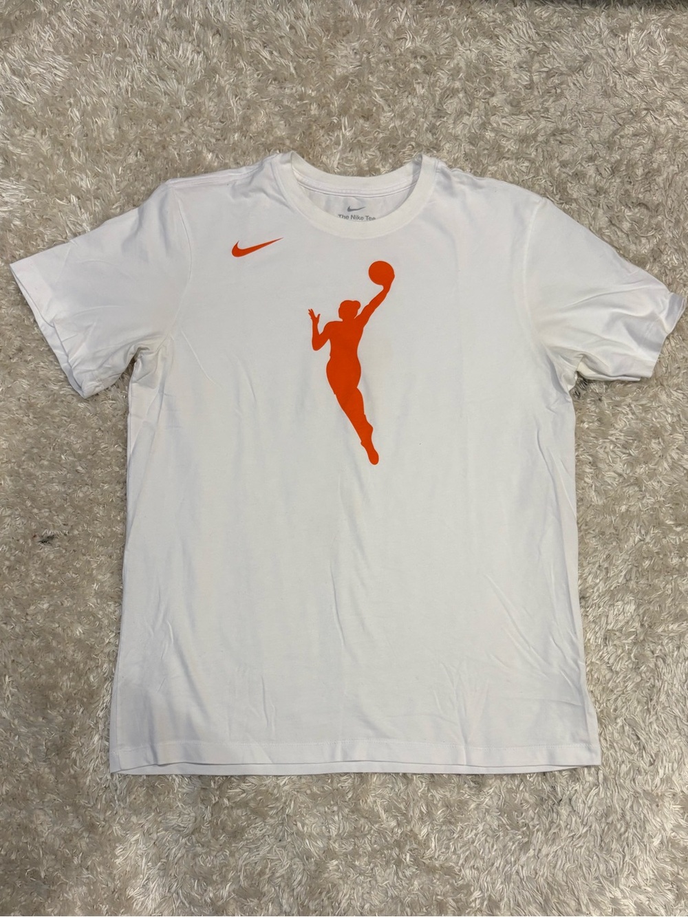 Men’s Nike WNBA White Short Sleeve Tee with Orange Basketball Silhouette Dri Fit